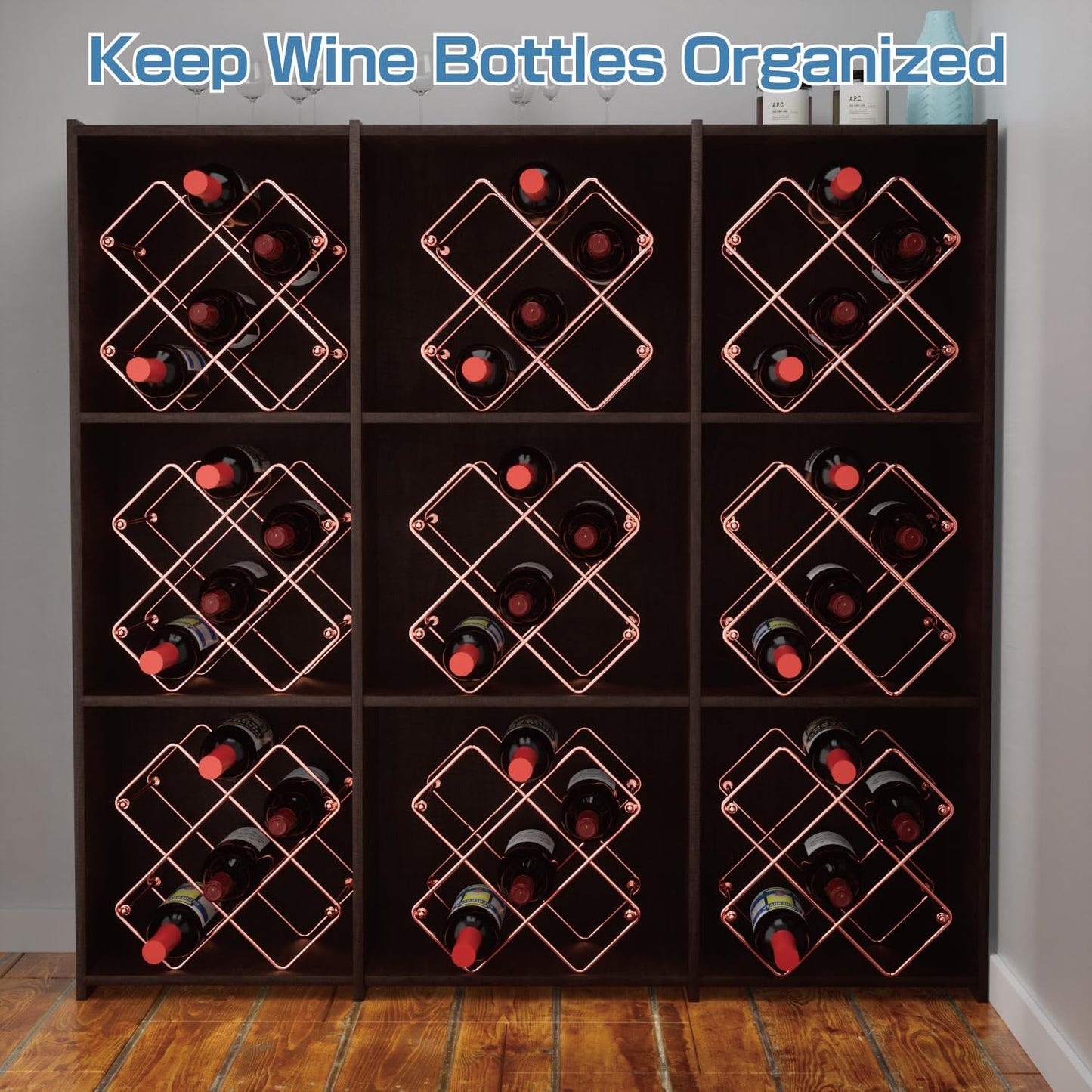 Countertop Wine Rack - 6 Bottle Wine Holder for Red White Wine Storage - Freestanding Metal Wine Rack - Small Tabletop Wine Rack - Modern Wine Bottle Holder (6 Bottle Rose Gold)