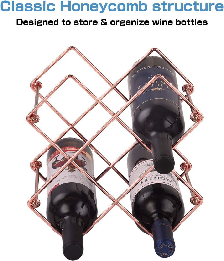Countertop Wine Rack - 6 Bottle Wine Holder for Red White Wine Storage - Freestanding Metal Wine Rack - Small Tabletop Wine Rack - Modern Wine Bottle Holder (6 Bottle Rose Gold)
