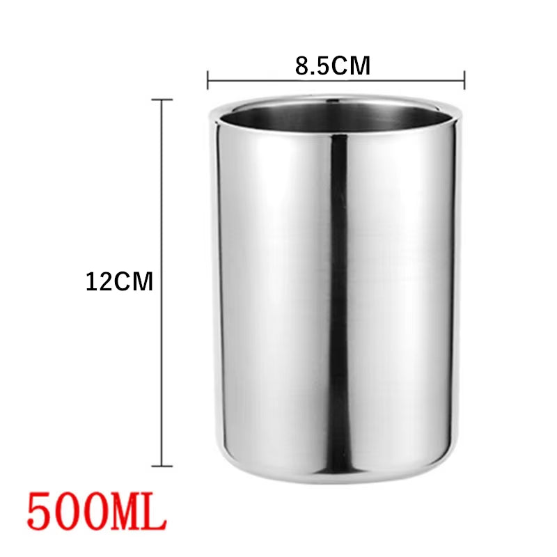 Stainless Steel Double Wall Silver Coffee Beer Mug Portable Travel Water Cup Tea Milk Mugs Drinkware 350Ml/500Ml