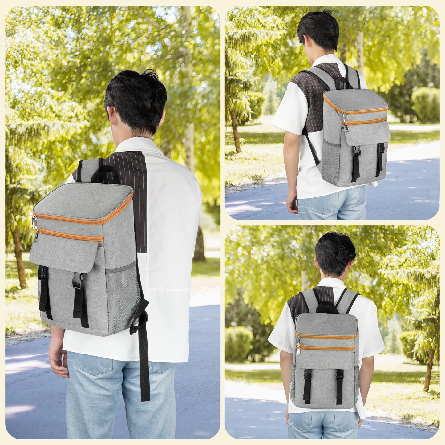 Cooler Backpack, 35 Cans Large Capacity Camping Cooler Bag, Insulated Leakproof Waterproof Backpack W/ 2 Insulated Thermal Pockets, Lightweight Travel Camping Beach Backpack, Cooler Ice Chest